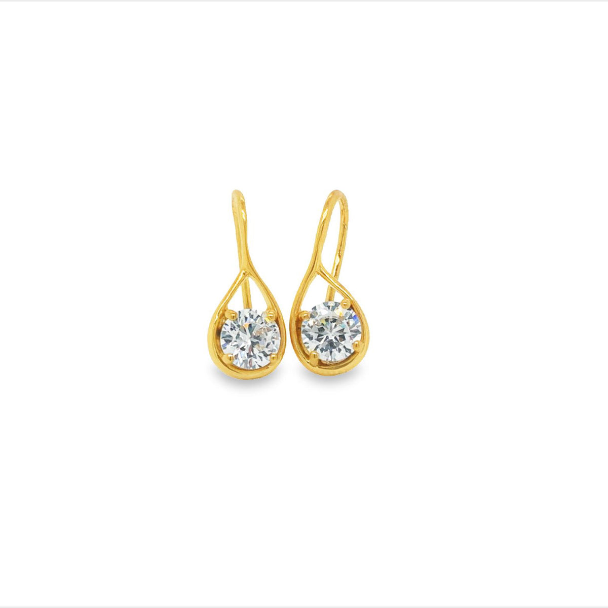 Silver Gold Plated Cz Drop Earrings With Fixed Shephooks