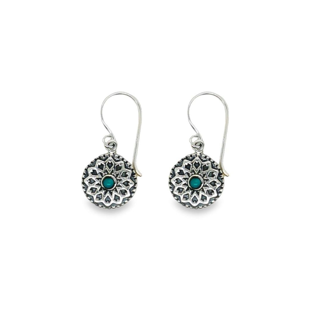 Silver Turquoise Mandala Earrings With Shep Hooks
