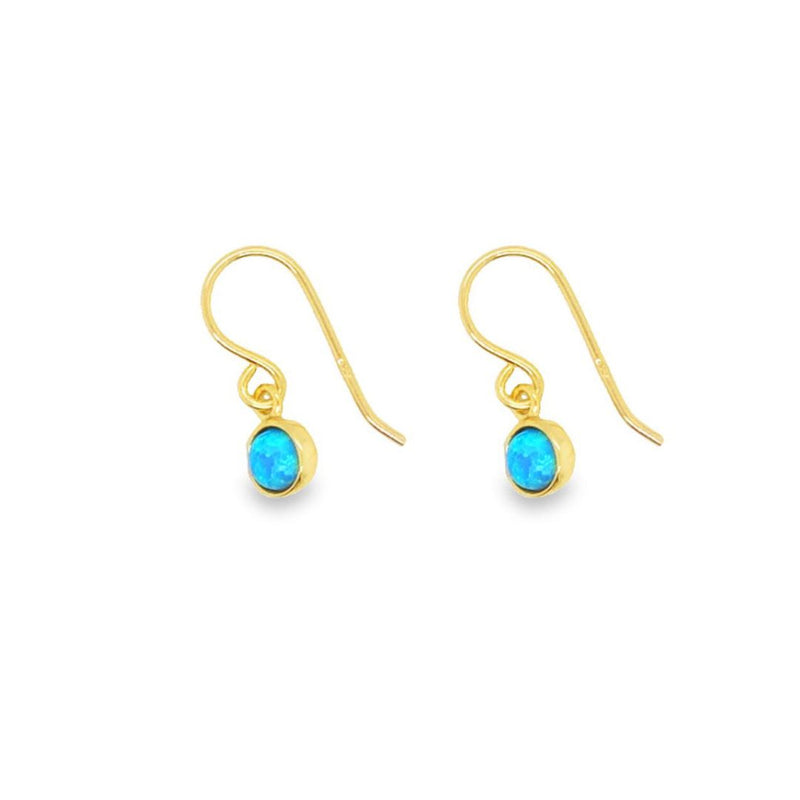 Silver Gold Plated Small Round Blue Opalite Drop Earrings With Shep Hooks