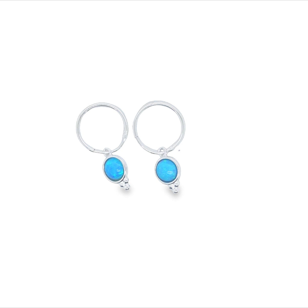Silver Round Blue Opalite Drop Earrings With Hoops
