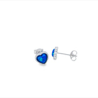 Silver Heart Shaped Blue Opalite Bezel Set Stud Earrings