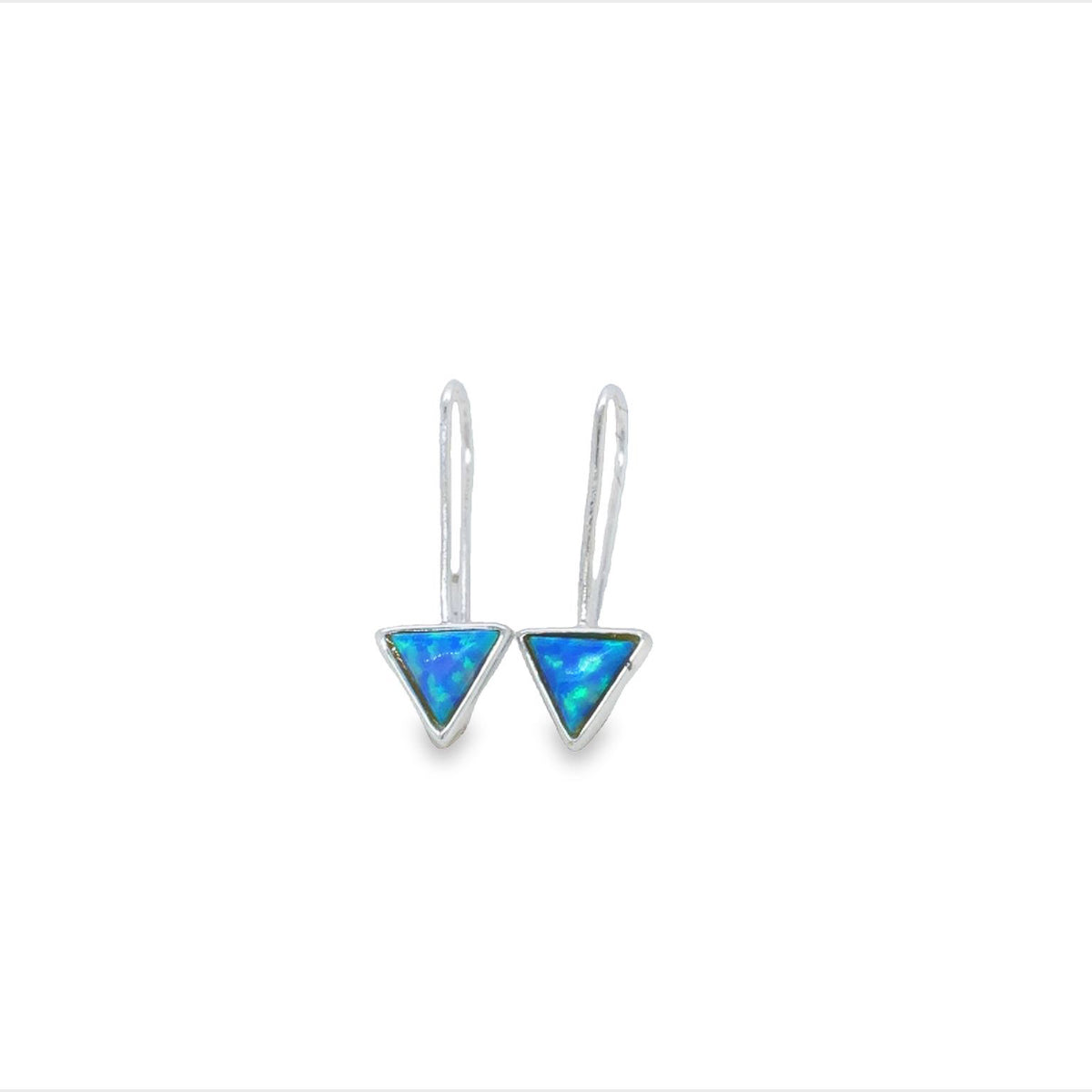 Blue Opalite Triangle Bezel Set Fixed Shep Hook Earrings