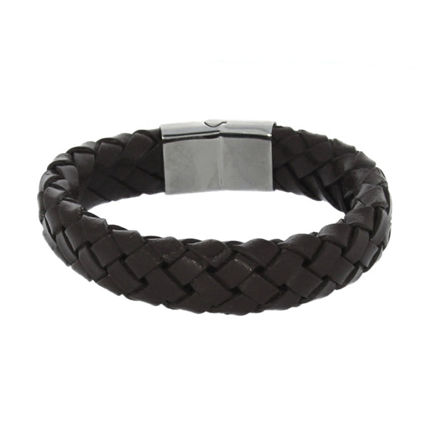 Wide Braided Brown Leather Gents Bracelet