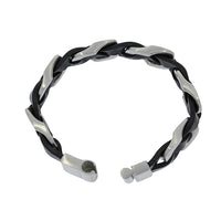 Wide Braided Black Leather Bracelet With Stainless Steel Clasp