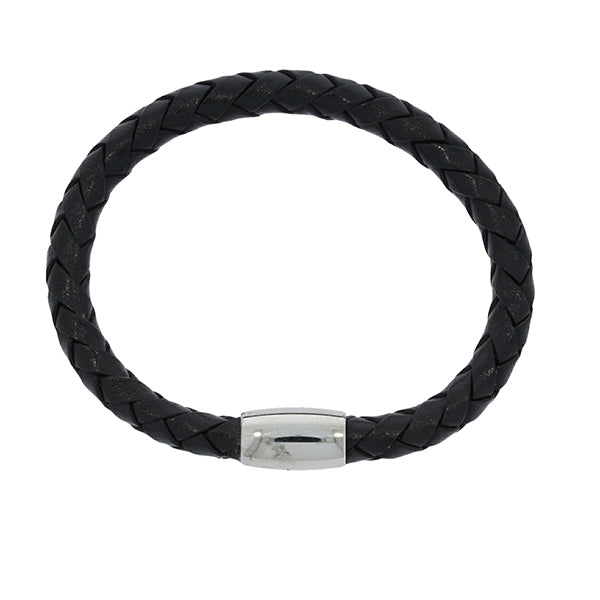 Mens Black Braided Leather Bracelet