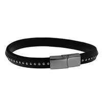Black Thin Leather Flat With Stainless Steel Dots Bracelet