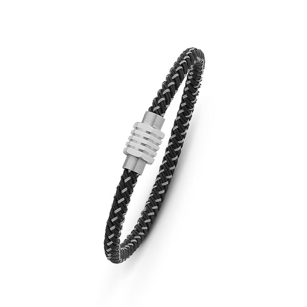 Stainless Steel & Leather Braided Bracelett With Magnetic Bolt Clasp - 20CM