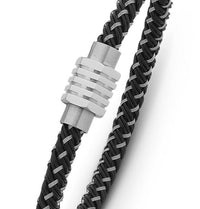 Stainless Steel & Leather Braided Bracelett With Magnetic Bolt Clasp - 20CM
