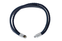 Plain And Braided Double Strand Bracelet With Polished Stainless Steel Clasp - Navy