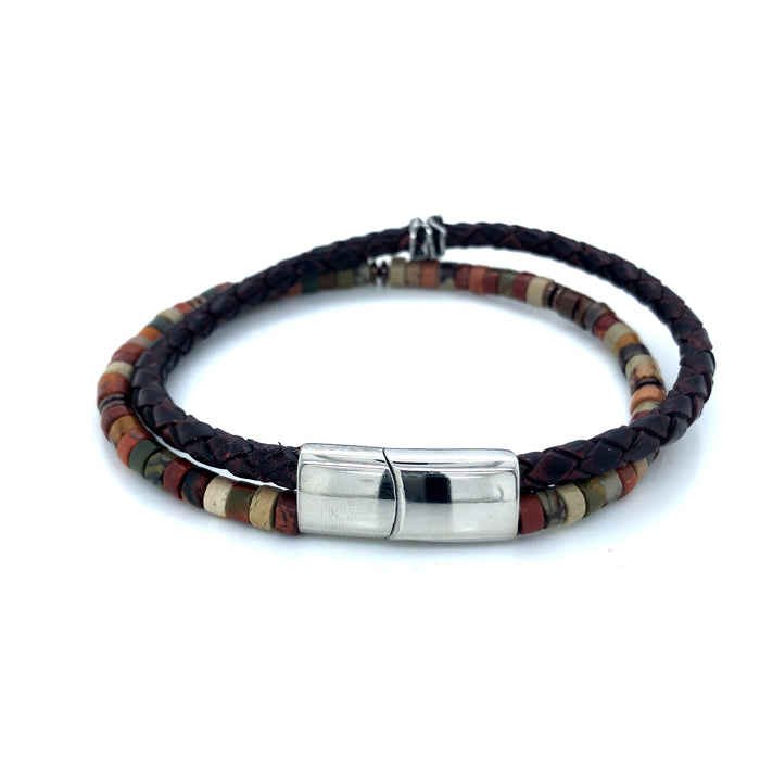 Double Strand Brown Leather Braided Bracelet