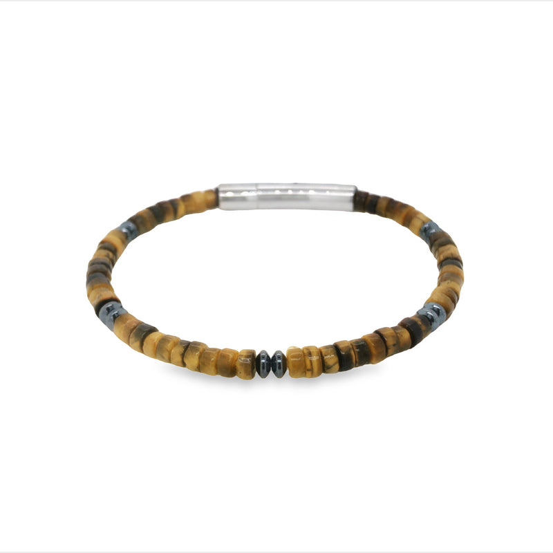 Gemstone Bracelet Featuring Tigers Eye Disc Beads And Hematite