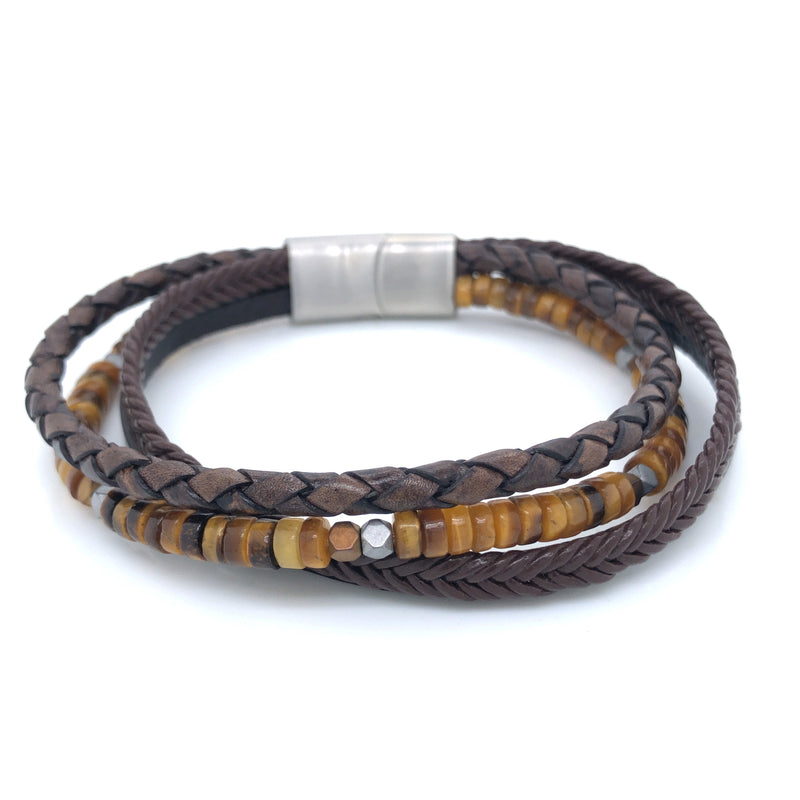 Multi Strand Brown Leather Braided Bracelet