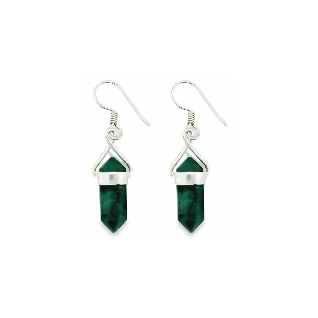 Sterling silver malachite point crystal drop earrings with shephooks