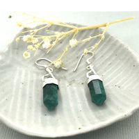 Sterling silver malachite point crystal drop earrings with shephooks